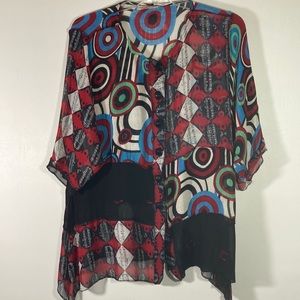 Vintage Sterling Styles Crinkled Rayon Cardigan w Large Button Front  One Size